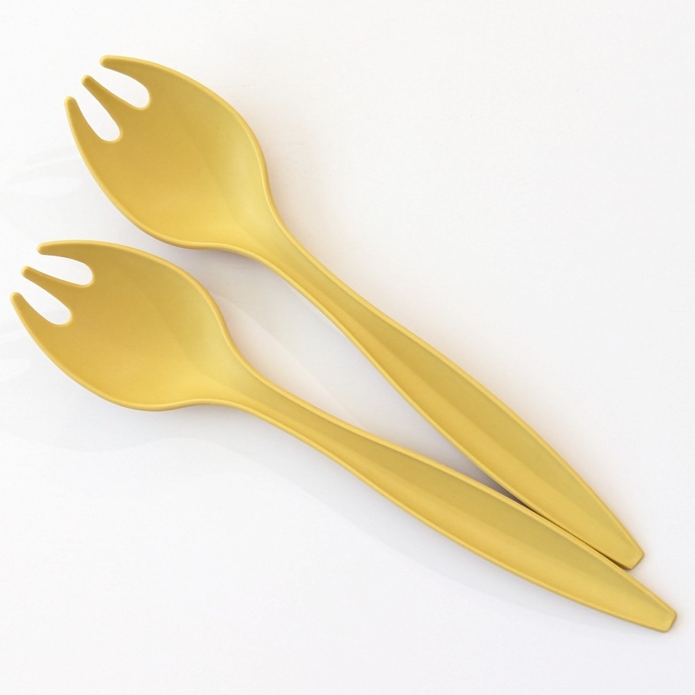 Tupperware Salad Serving Set 12" Spoon Fork Sporks Lot Of 2 Yellow Plastic USA